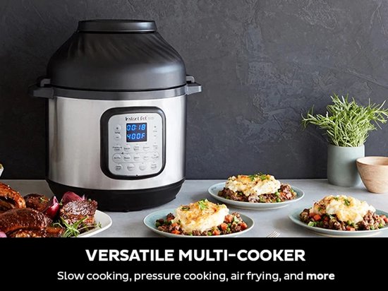 Instant Pot Duo Crisp 7,6L multicooker met airfryer - Snelkoken, sauteren, stomen, slow cook, sous vide, warmhouden, air fry, roosteren, bakken, braden en dehydrateren.