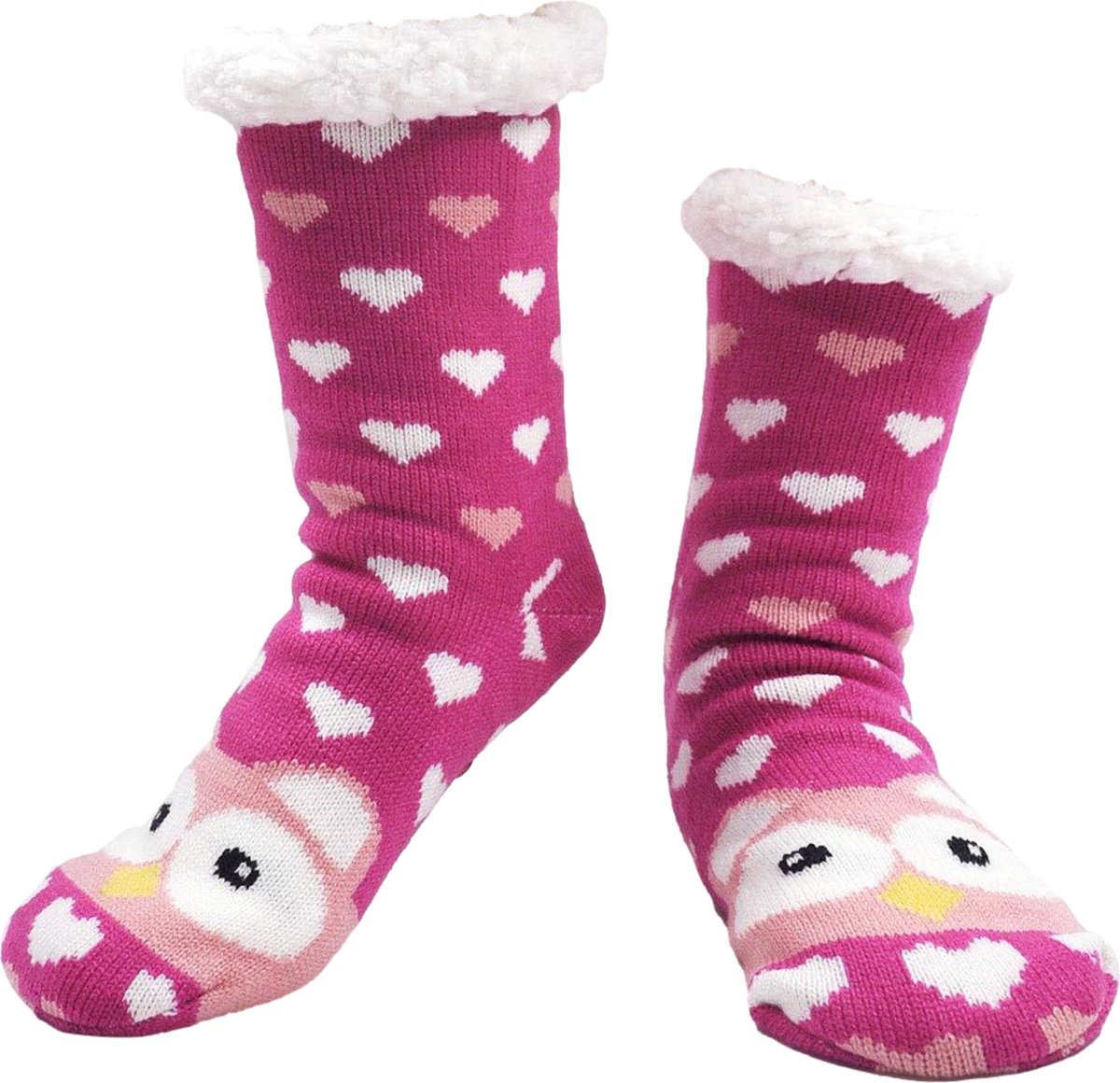 JAXY - Huissokken Dames - Verwarmde Sokken - Anti Slip Sokken - Huissokken - Bedsokken - Warme Sokken - Kerstcadeau Voor Vrouwen - Thermosokken - Dikke Sokken - Fluffy Sokken - Kerstsokken Dames en Heren - Roze Uil