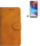 Hoesje Motorola Moto E20 - Screenprotector Motorola Moto E20 - Wallet Bookcase Cognac Bruin + Screenprotector