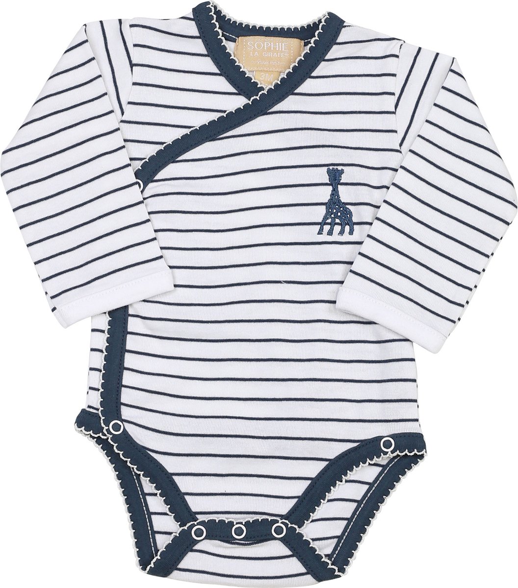 Sophie de giraf - romper - wit - met blauwe streep - met sierrandje - 0 Maand - 50cm