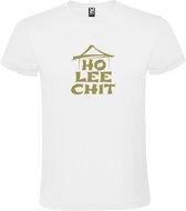 Wit t-shirt met " Ho Lee Chit " print Goud size XL