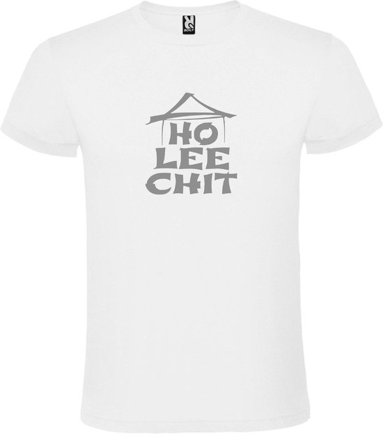 Wit t-shirt met " Ho Lee Chit " print Zilver size XXXXL