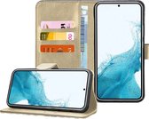 Geschikt voor Samsung S22 Plus Book Case Hoesje - Magnetische Flip Hoes Cover - Portemonnee Goud