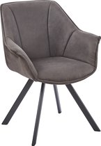 HTfurniture-Denna Dining Chair-Grey Color Microfiber-With Armrests-Oval tube black legs