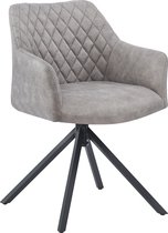 HTfurniture-Hauge Dining Chair-180 Degree Rotation-Silver color Microfiber-With Armrests-Rhombic Black Legs