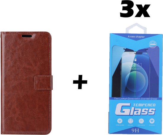 Coque pour Samsung Galaxy S10 Lite 2020 - Bookcase - Espace pour 3 cartes - Similicuir - avec 3x Protecteur d'écran trempé - SAFRANT1 - Marron Foncé