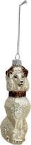 Decoratie Hanger Hond 5*5*14 cm Wit Glas Kerstbal Kersthanger Kerstboomversiering