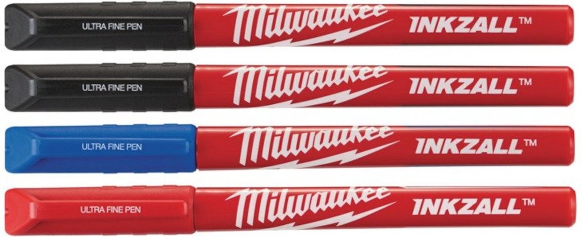 Milwaukee 48223165 Inkzall Marker met fijne punt - Zwart/Blauw/Rood (4st)