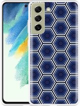 Hoesje Geschikt voor Samsung Galaxy S21 FE Blauwe Hexagons