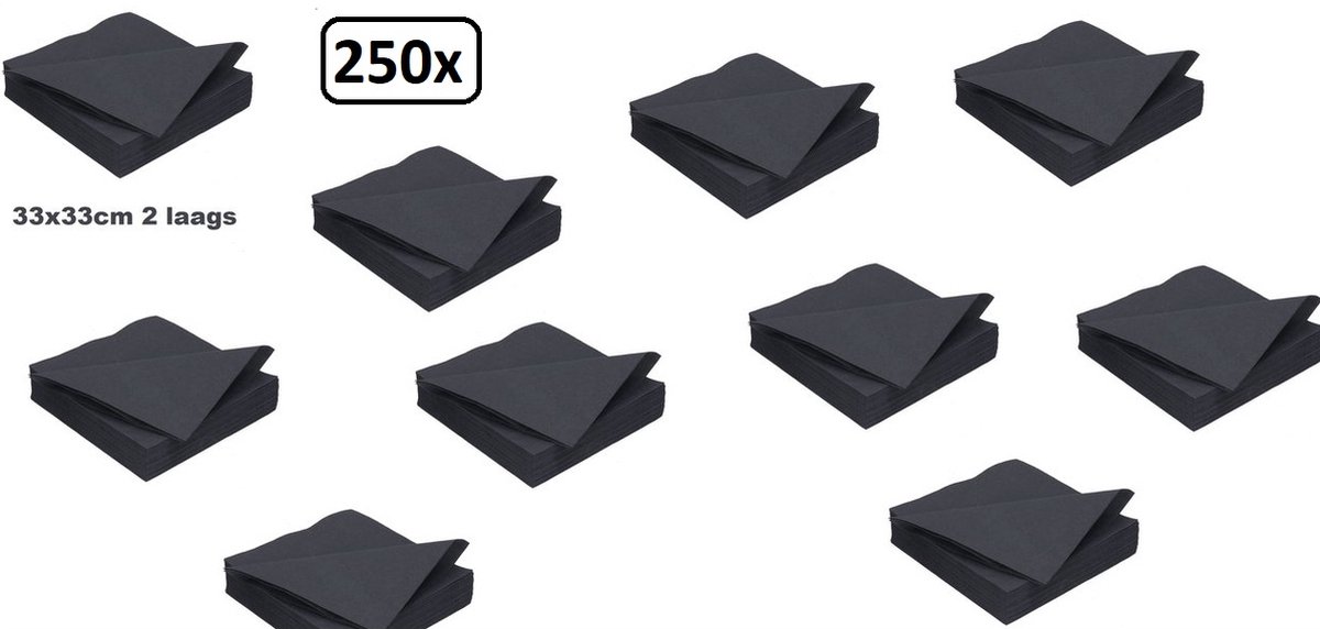 250x Servet 33cm 2 laags zwart - Halloween | Horror | servetten | diner |100% biologisch afbreekbaar |festival |thema feest | restaurant| party