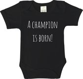 vRomper - A champion is born! - maat 68 - korte mouwen - baby - baby kleding jongens - baby kleding meisje - rompertjes baby - rompertjes baby met tekst - kraamcadeau meisje - kraa