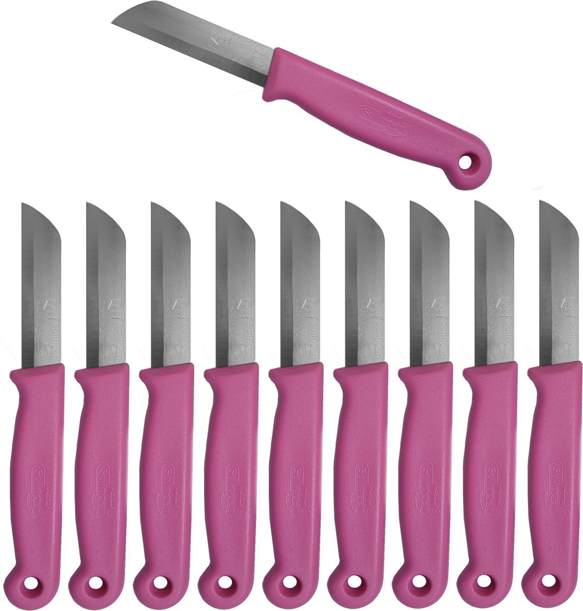 Solingen Schilmesje – RVS Glad – 16 cm met Blade Cover – Roze – 10 Stuks
