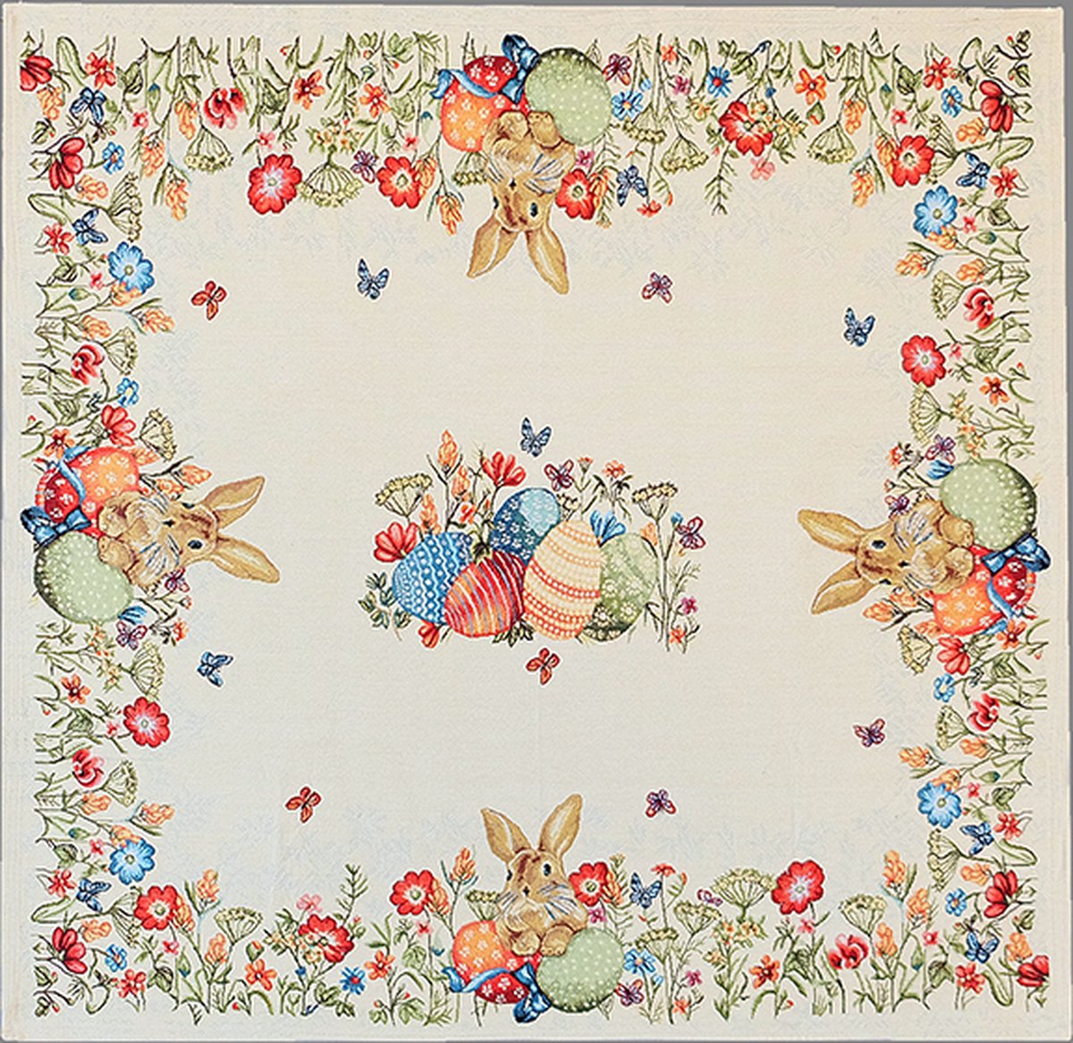 Tafelkleed - Gobelinstof - Pasen - Paashaas en bloemen - Vierkant 85cm