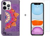 GSMNed – Hoogwaardig iPhone 11 Pro Hoesje Paars – Leren Pu Hoesje – 4 pasjes houder – Met Koord – magnetische sluiting – Met Screenprotector