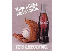 Coca Cola It's Catching.  Metalen wandbord 31,5 x 40,5 cm.