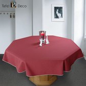 Tafelkleed, bordeaux rood met witte rand, ovaal 150 x 280, model Maria, vuilafstotend