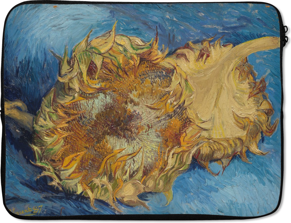 Laptophoes 13 inch - Twee zonnebloemen - Vincent van Gogh - Laptop sleeve - Binnenmaat 32x22,5 cm - Zwarte achterkant
