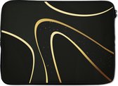 Laptophoes 13 inch - Gouden golven op een zwarte achtergrond - Laptop sleeve - Binnenmaat 32x22,5 cm - Zwarte achterkant