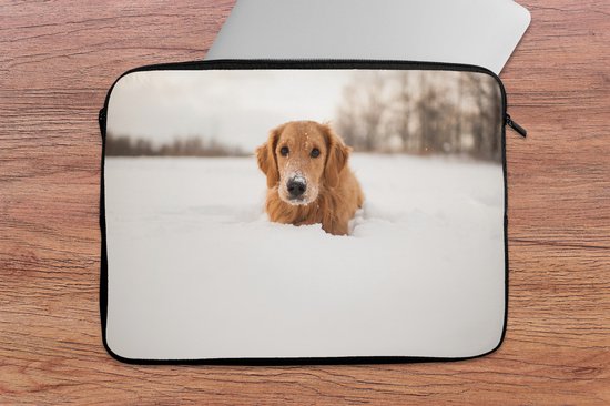 Housse ordinateur 13 pouces 34x24 cm - Free Animaux - Housse Macbook & Laptop Dog in the snow - Housse ordinateur portable avec photo