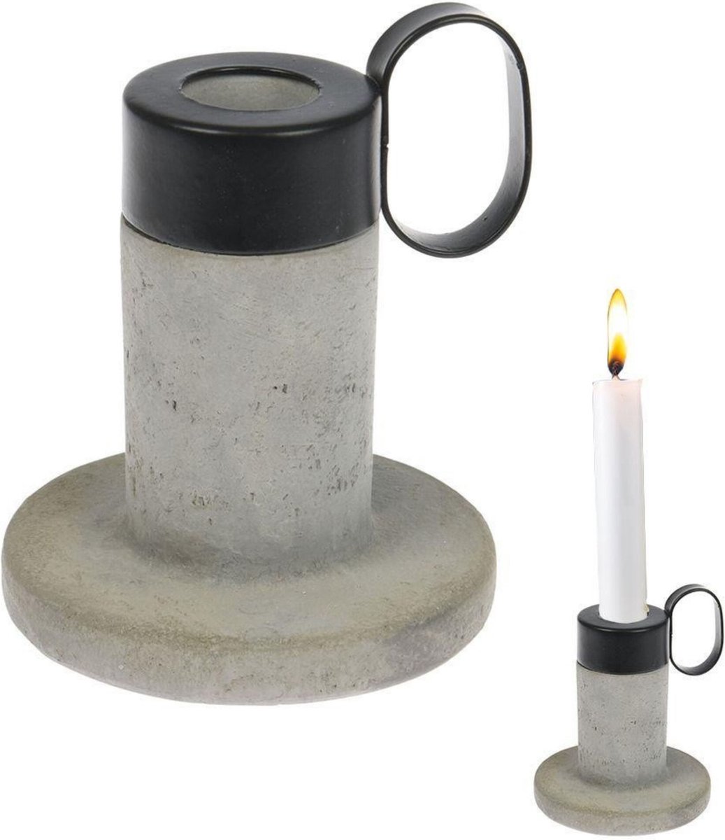 H&S Decoration Kandelaar - Steen Beton - Robuuste Stevige Industriële Kaarshouder - 8 x 9 cm Zwart