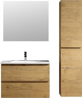 Badkamermeubel 100 cm Oud eiken mineraalmarmer wastafel glans wit 1 kraangat Hanga