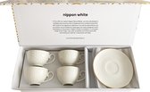 Tokyo Design Studio - Nippon White - Espresso kopjes met schotel - Wit met Gouden Rand - 100 ml - Porselein - Sterren Lijnen Golven Strepen