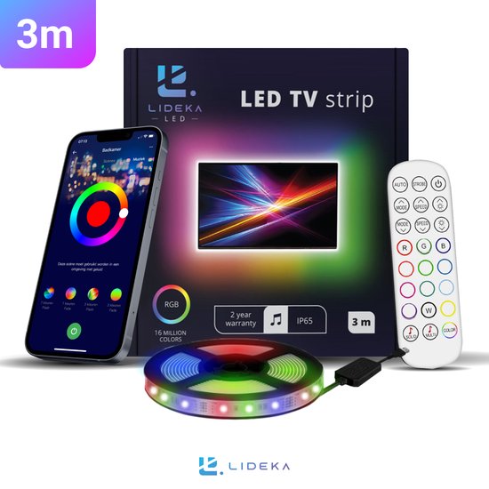 Lideka - TV LED strip - 3 Meter - Auto USB - RGB - met Afstandsbediening -  Gaming... | bol.com
