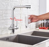 Kraan - Messing - Luxe - Keukenwaterkraan - Dubbele handgreep - Warm en Koud - Drinkwater - 3-weg filter - Keukenmengkranen