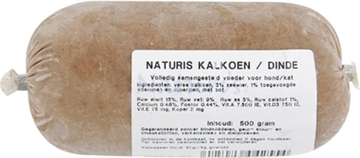 Naturis Diepgevroren Hondenvoer - Kalkoen 500gr - Eliminatiedieet, Natuurlijke Voeding zonder Granen