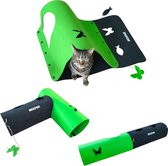 Moowi Roll’Mat - Kattentunnel - Speelmat Kat - Speeltunnel kitten - Katten Speelkleed - Kattenspeeltjes - 2 in 1 - Groen