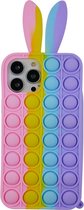 Peachy Bunny Pop Fidget Bubble siliconen hoesje voor iPhone 12 Pro Max - roze, geel, blauw en paars