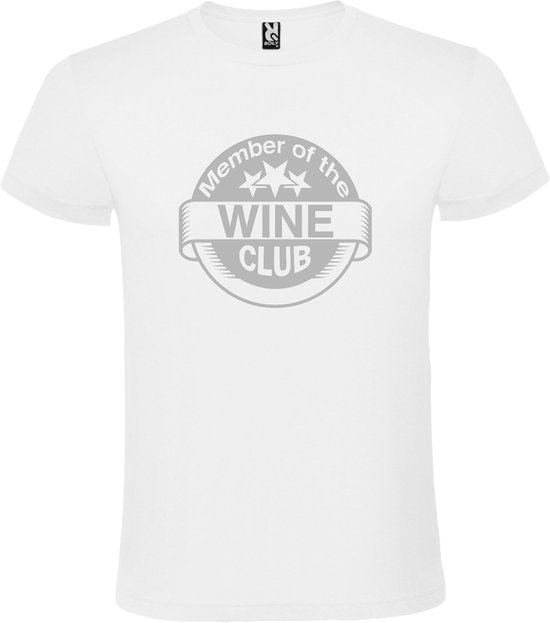 Wit T shirt met "Member of the Wine Club " print Zilver size L
