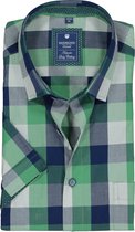 Redmond heren overhemd regular fit - korte mouw - groen met blauw geruit (contrast) - Strijkvriendelijk - Boordmaat: 45/46