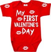 Baby rompertje valentijn my first valentine's day-rood-wit-Maat 56
