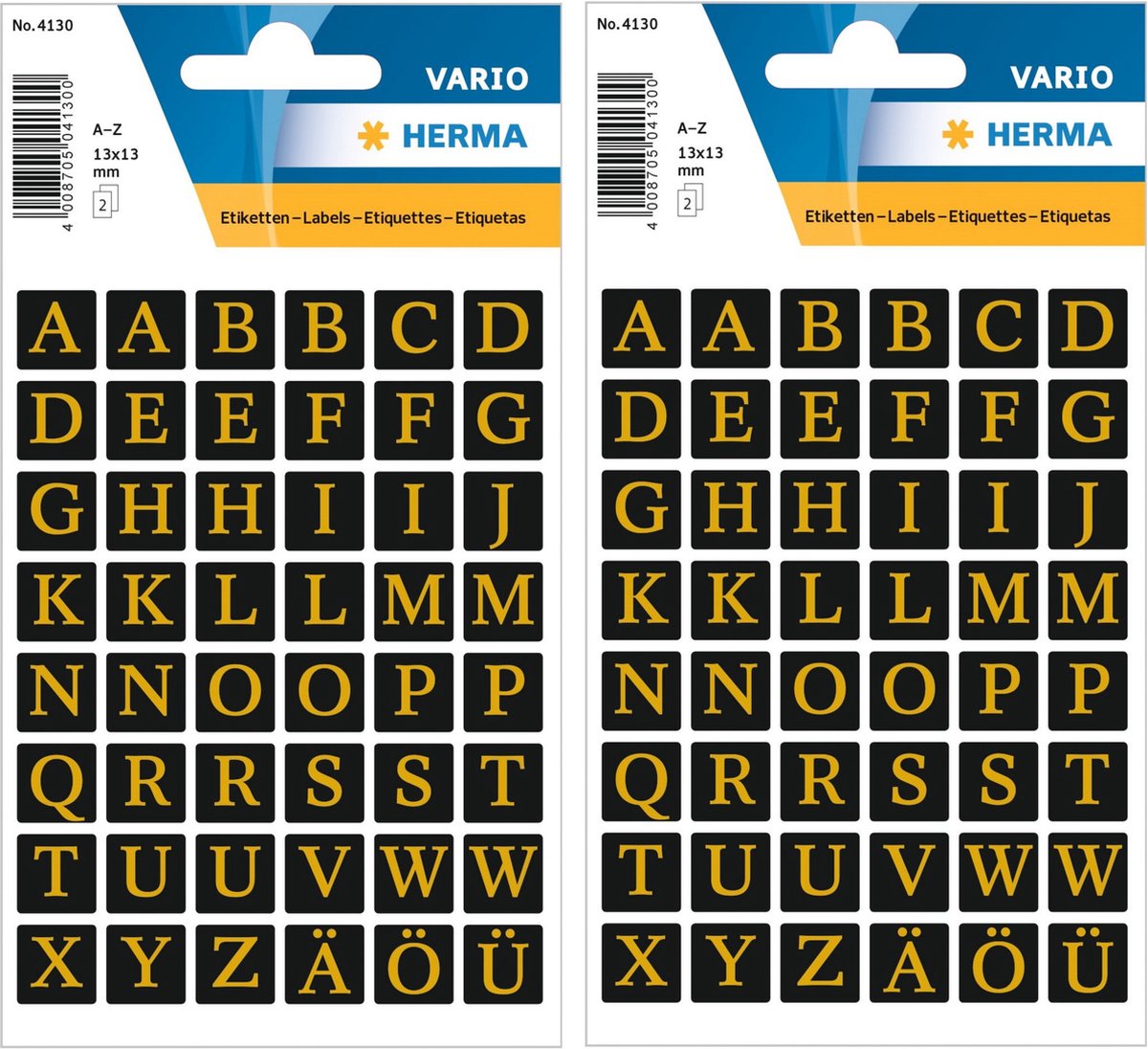 Stickervelletjes met 192x stuks alfabet plak letters zwart/goud 13x13