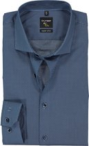 OLYMP No. 6 Six super slim fit overhemd - mouwlengte 7 - donkerblauw met lichtblauw en wit poplin - Strijkvriendelijk - Boordmaat: 40