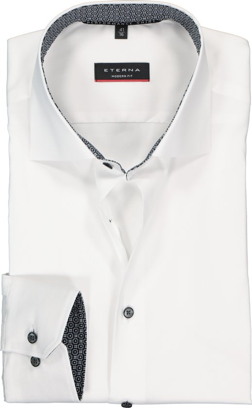 ETERNA modern fit overhemd - superstretch lyocell - wit (zwart-grijs dessin contrast) - Strijkvriendelijk - Boordmaat: 40