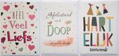Doop + Heel veel liefs + Hartelijk Gefeliciteerd – 3 Wenskaarten - 12 x 17 cm – Doo-302