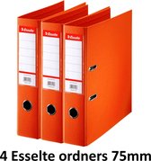 4 x Ordner Esselte Basic - kunststof - rug 75mm – oranje