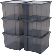Opbergdozen | Opbergboxen | Deksel | Kunststof | 40 Liter | 42 x 36 x 26,5 Cm | 6 Stuks