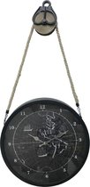 Metal Gear Clock on Pulley Black 38x9x72cm Glass Cover