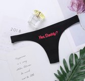 Zwarte string 'yes, daddy?' - Black thong 'yes, daddy?' - Size S - Grappige strings - Fun thongs