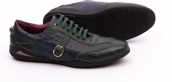 Zerba - Heren Sneakers - Veterschoenen - Maat 40 - Blauw Groen Leer - Cama