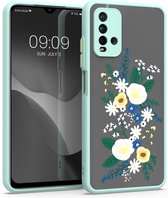 kwmobile hoesje voor Xiaomi Redmi 9T - Back cover in mintgroen / geel / mat transparant - Smartphonehoesje - Bloemstuk design