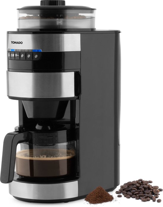 Tomado TGB0801S - Grind & Brew koffiezetapparaat - Filterkoffie - Koffiebonen - 0.75 L inhoud - RVS/Zwart