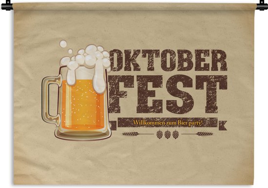 Wandkleed Wanddoek Tekening Van Een Pul Bier Met De Tekst Oktoberfest 120x90 Cm Bol