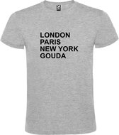 Grijs t-shirt met " London, Paris , New York, Gouda " print Zwart size M