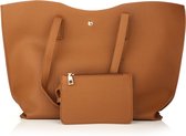 Camel- bruin effen schoudertas met extra klein tasje/portemonnee