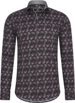 Heren overhemd Lange mouwen - MarshallDenim - bloemenprint zwart - Slim fit met stretch - maat S