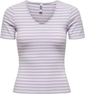 Jacqueline de Yong T-shirt Jdyfransiska S/s Stripe Top Jrs Noo 15253481 Lavender Frost/cloud Dancer Dames Maat - XXL